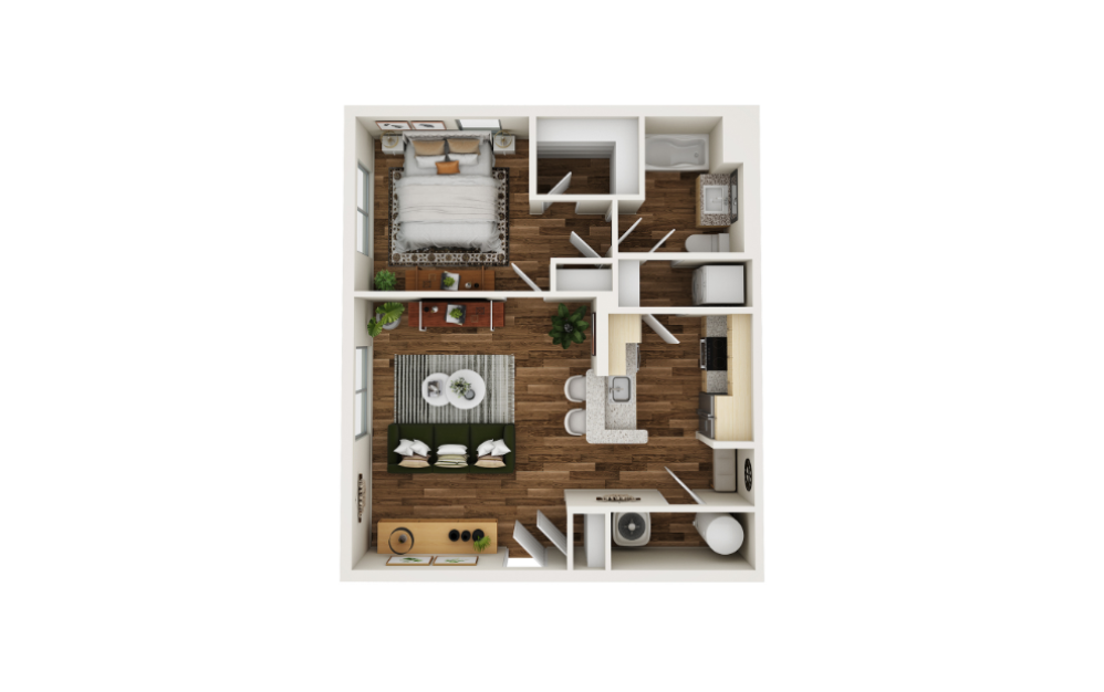 One Bedroom - 1 bedroom floorplan layout with 1 bathroom and 650 square feet (3D)